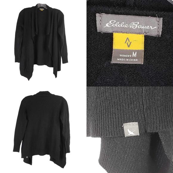 Eddie Bauer Sweaters - Eddie Bauer Sweater Travex Open Front Cardigan Womens M Medium Wool Black